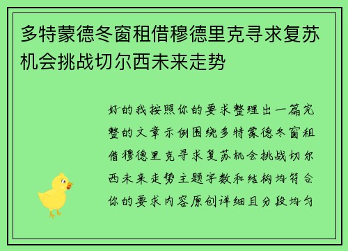 多特蒙德冬窗租借穆德里克寻求复苏机会挑战切尔西未来走势 多特蒙德冬窗租借穆德里克寻求复苏机会挑战切尔西未来走势